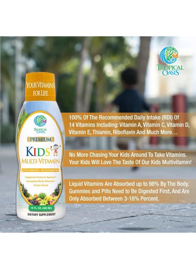Tropical Oasis - Premium Liquid Multivitamin For Kids | Sugar Free Kids Vitamins | 100% DV of 14 Vitamins for Kids | Multivitamin for Children Ages 4+ | Great Tasting, Non-GMO, Max 98% Absorption Rate- 16 oz, 32 Serv - Image 1
