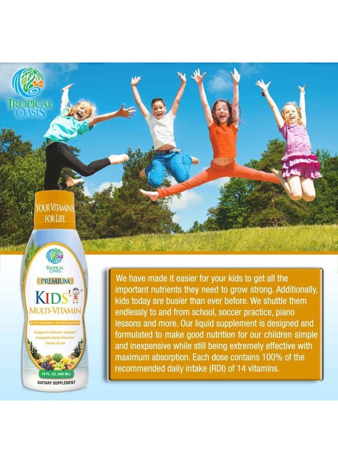 Tropical Oasis - Premium Liquid Multivitamin For Kids | Sugar Free Kids Vitamins | 100% DV of 14 Vitamins for Kids | Multivitamin for Children Ages 4+ | Great Tasting, Non-GMO, Max 98% Absorption Rate- 16 oz, 32 Serv - Image 1