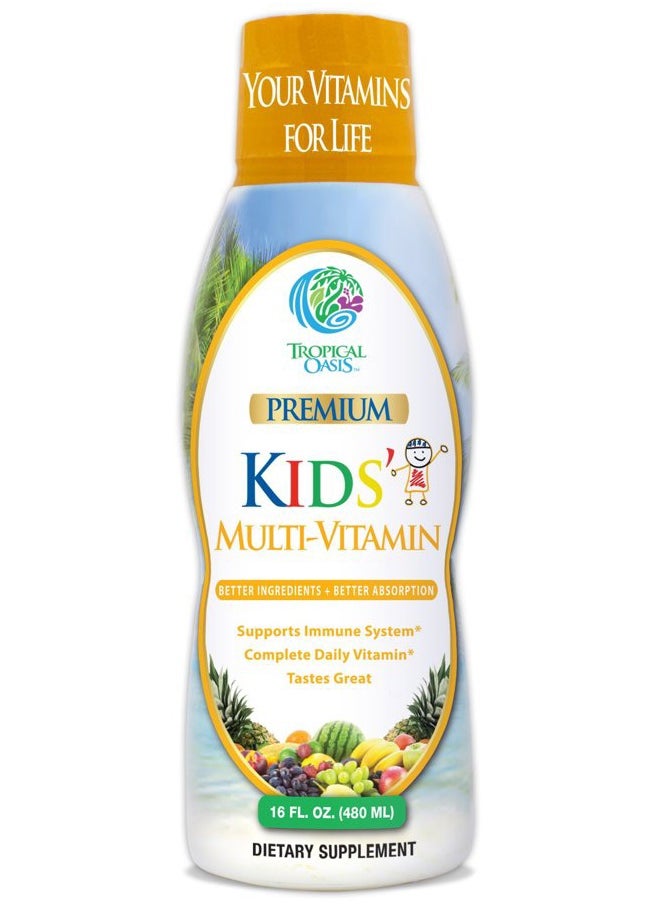 Tropical Oasis - Premium Liquid Multivitamin For Kids | Sugar Free Kids Vitamins | 100% DV of 14 Vitamins for Kids | Multivitamin for Children Ages 4+ | Great Tasting, Non-GMO, Max 98% Absorption Rate- 16 oz, 32 Serv - Image 1