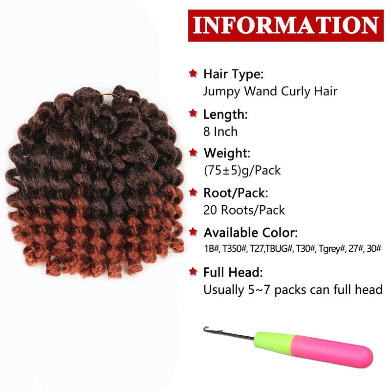 Xtrend 5 Packs Wand Curl Hair 8inch Jamaican Bounce Synthetic Crochet Twist Braids Hair Extension 20strands/pack Xtrend Hair (1B/350#, 5packs/Lot) - Image 2