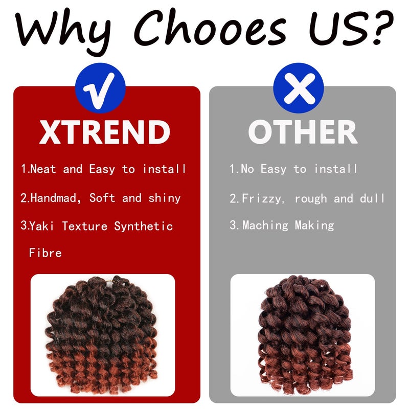 Xtrend 5 Packs Wand Curl Hair 8inch Jamaican Bounce Synthetic Crochet Twist Braids Hair Extension 20strands/pack Xtrend Hair (1B/350#, 5packs/Lot) - Image 5