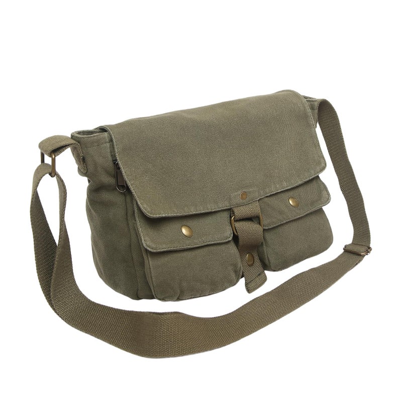 AFGWK School Vintage Canvas Messenger Bag for Men Crossbody Shoulder Bag Satchel Handbags(Green) - Image 1