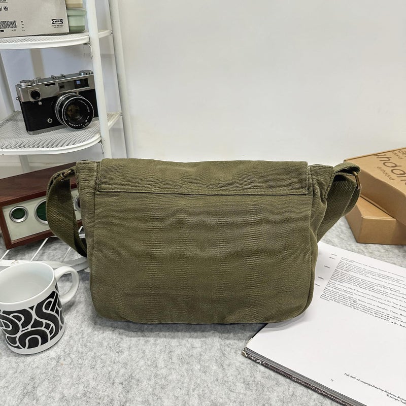 AFGWK School Vintage Canvas Messenger Bag for Men Crossbody Shoulder Bag Satchel Handbags(Green) - Image 5