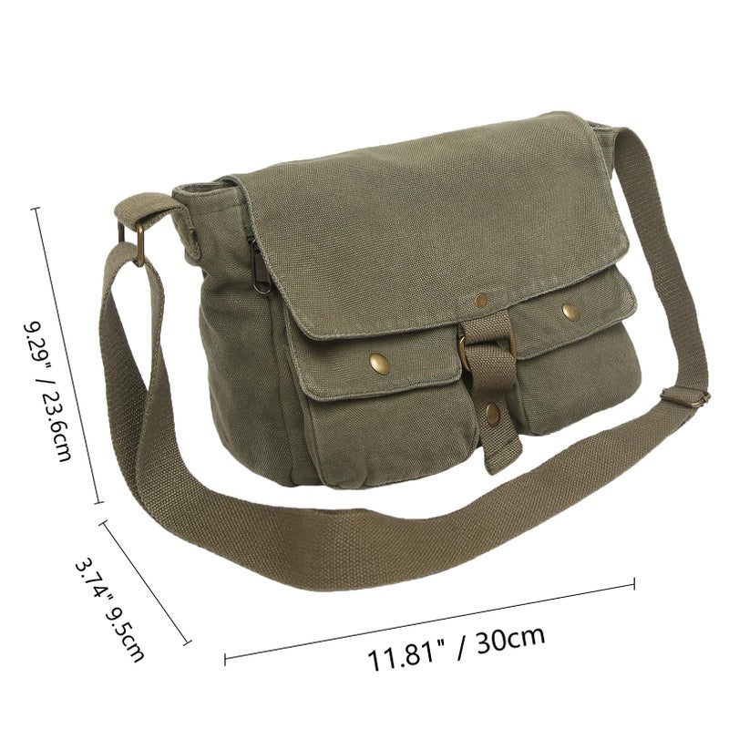 AFGWK School Vintage Canvas Messenger Bag for Men Crossbody Shoulder Bag Satchel Handbags(Green) - Image 4