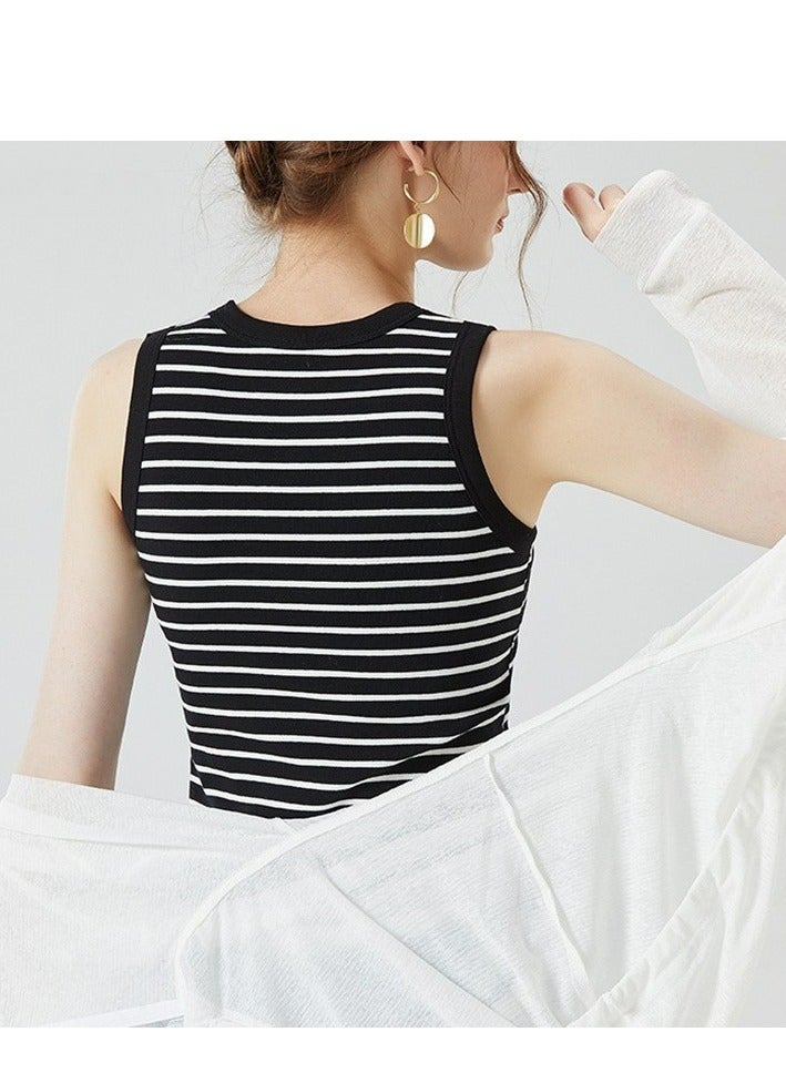 ASIV 95% Cotton French design striped top with chest pad,black base top - Image 4