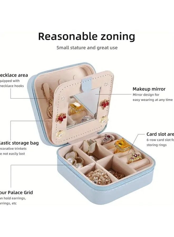 صندوق مجوهرات سفر أبيض مع مرآة للنساء والفتيات - مخزن منظم محمول - Image 4