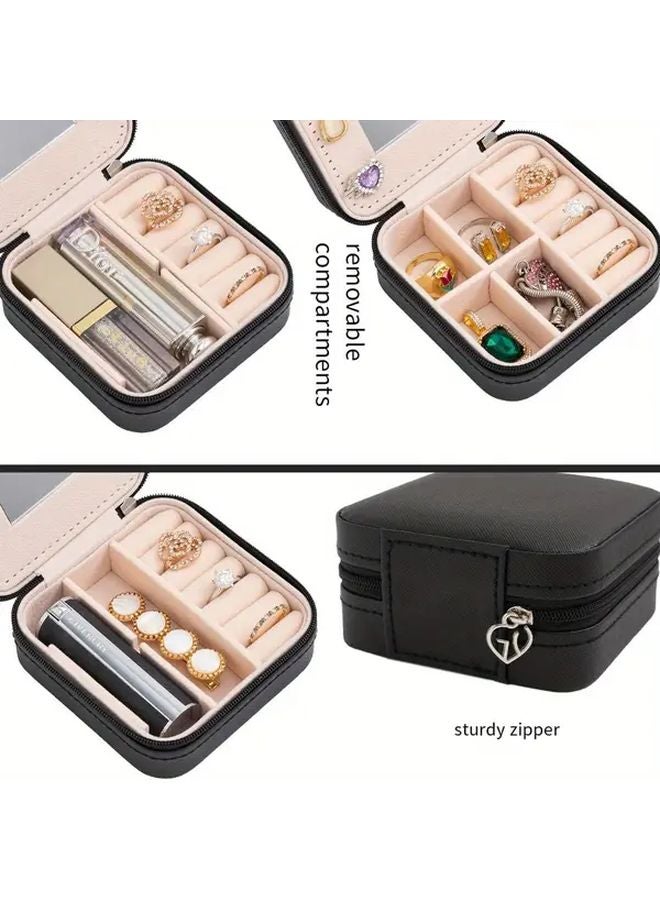 صندوق مجوهرات سفر أبيض مع مرآة للنساء والفتيات - مخزن منظم محمول - Image 5