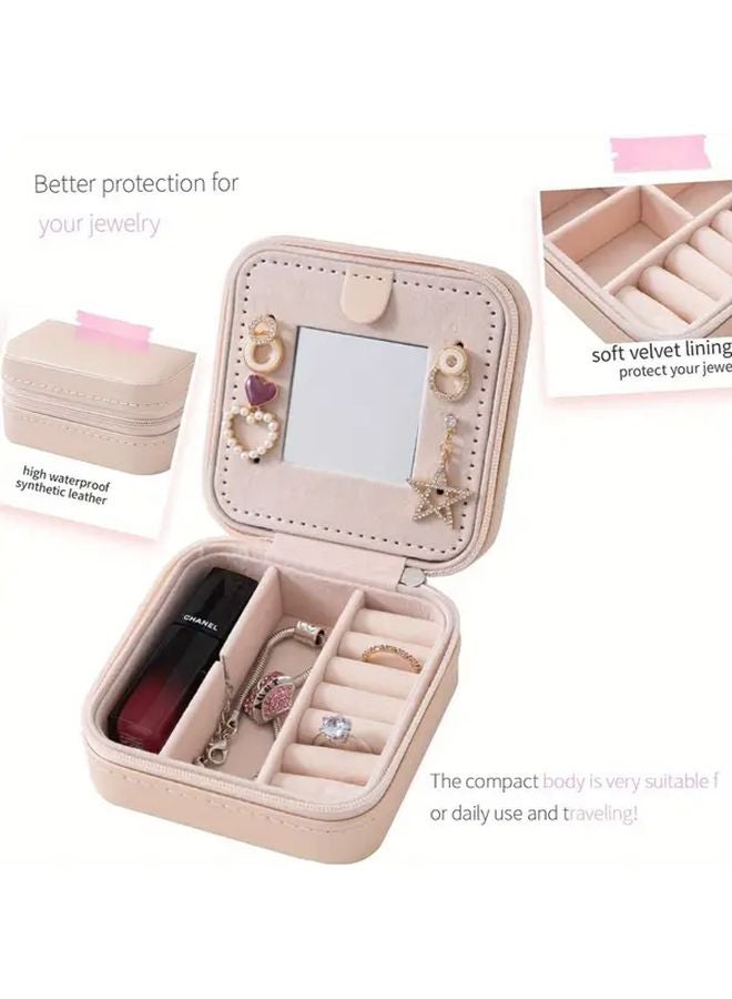 صندوق مجوهرات سفر أبيض مع مرآة للنساء والفتيات - مخزن منظم محمول - Image 3