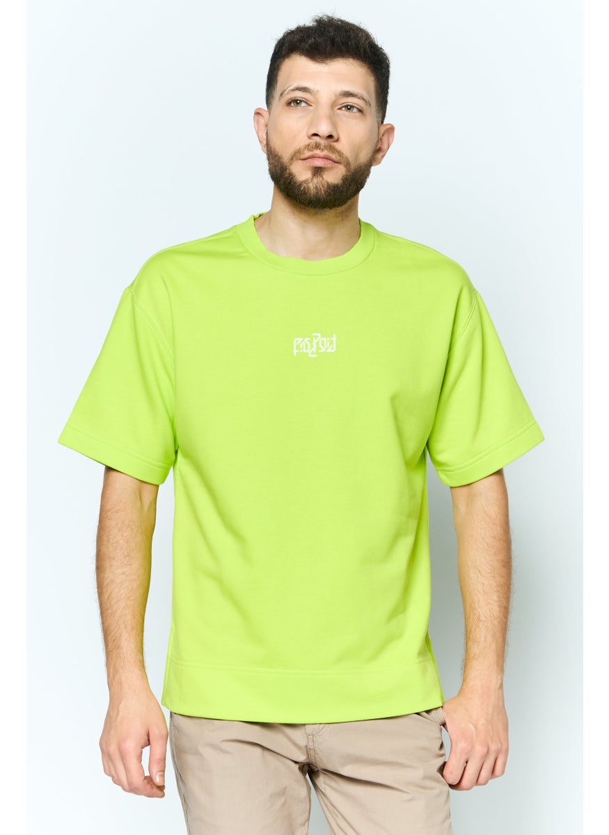 ESPRIT Men Crew Neck Short Sleeves Graphic Print Sweatshirt, Lime Green  - Image 1