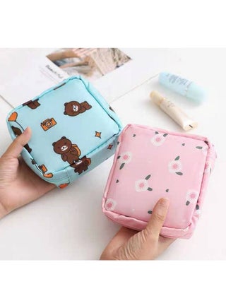 Cute Cartoon Design Pure Cotton Large Sanitary Pad Storage Bag (Color: Black)