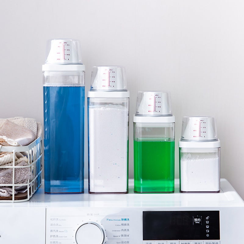 خزان تخزين مسحوق الغسيل المقاوم للرطوبة خزان بلاستيكي شفاف لتخزين المنظفات خزان مغلق مع كوب قياس - Image 3