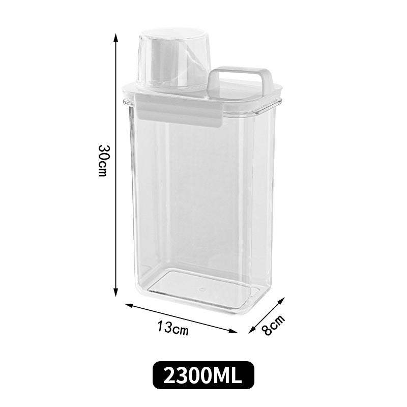 خزان تخزين مسحوق الغسيل المقاوم للرطوبة خزان بلاستيكي شفاف لتخزين المنظفات خزان مغلق مع كوب قياس - Image 1