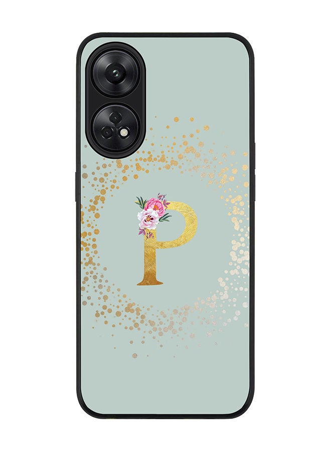 Stylizedd Rugged Black edge case for Reno 8T 4G Slim fit Soft Case Flexible Rubber Edges Anti Drop TPU Gel Thin Cover - Custom Monogram Initial Letter Floral Pattern Alphabet - P (Light Grey) - Image 1
