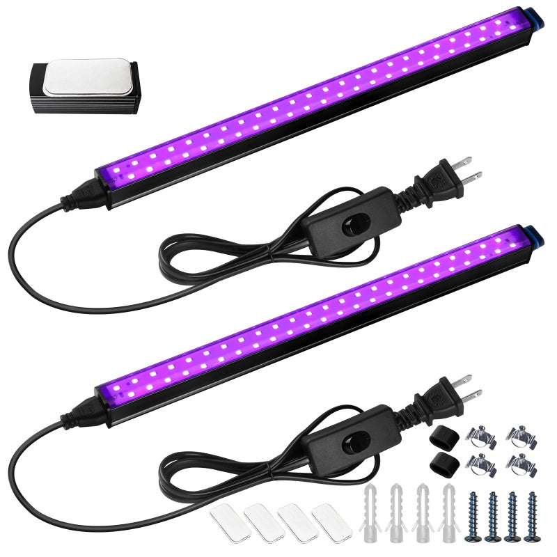 Barrina Black Light Bar 10W 1FT Magnetic LED Black Lights for Glow Party Fluorescent Poster Paint Blacklight Halloween Decorations Linkable UV Light Plug with Builtin ONOff Switch 2 Packs