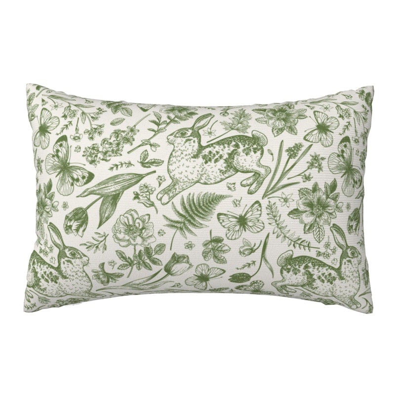 Spring Pillow CoverGreen Pillow CoverFloral Pillow CoversCottage core Decorfairycore Room DecorBotanical DecorBunny Pillow CoverLumbar Pillow Cover 12  20 Inches