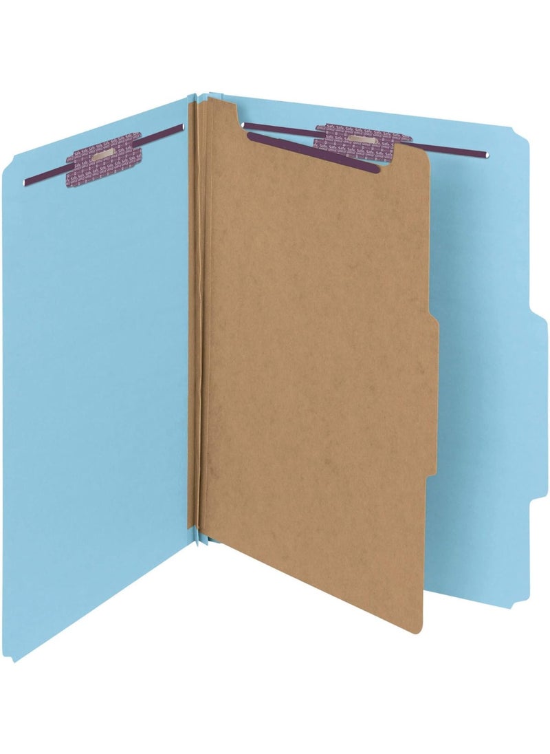 Smead Smead Pressboard Classification File Folder with SafeSHIELD Fasteners, 1 Divider, 2" Expansion, Letter Size, Blue, 10 per Box (13730) (Pack of 1) 