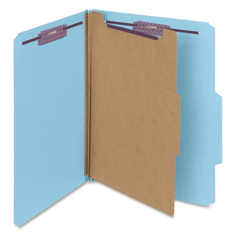 Smead Pressboard Classification File Folder with SafeSHIELD Fasteners, 1 Divider, 2" Expansion, Letter Size, Blue, 10 per Box (13730) (Pack of 1) - Image 2