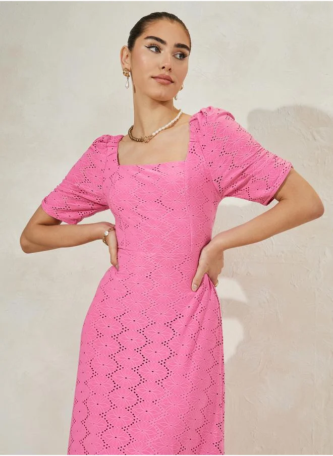 Styli Self Design Half Sleeves A-line Maxi Dress