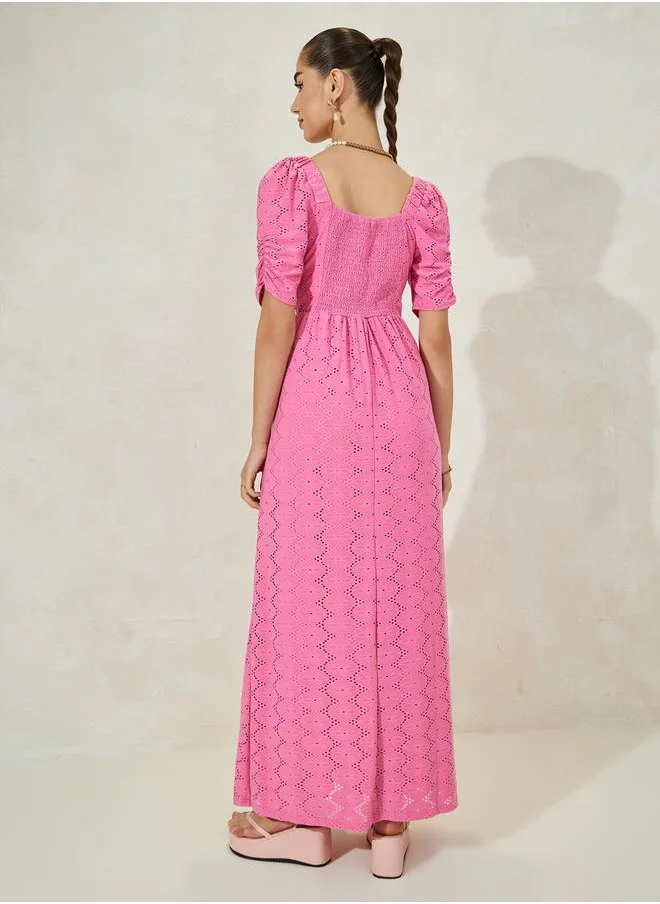 ستايلي Self Design Half Sleeves A-line Maxi Dress