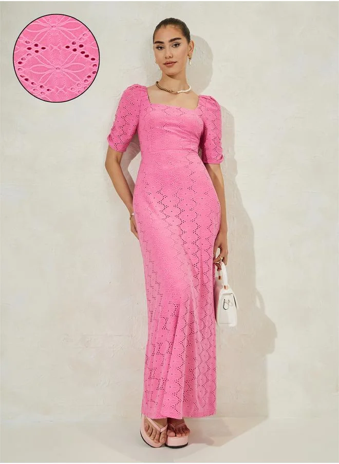 Styli Self Design Half Sleeves A-line Maxi Dress