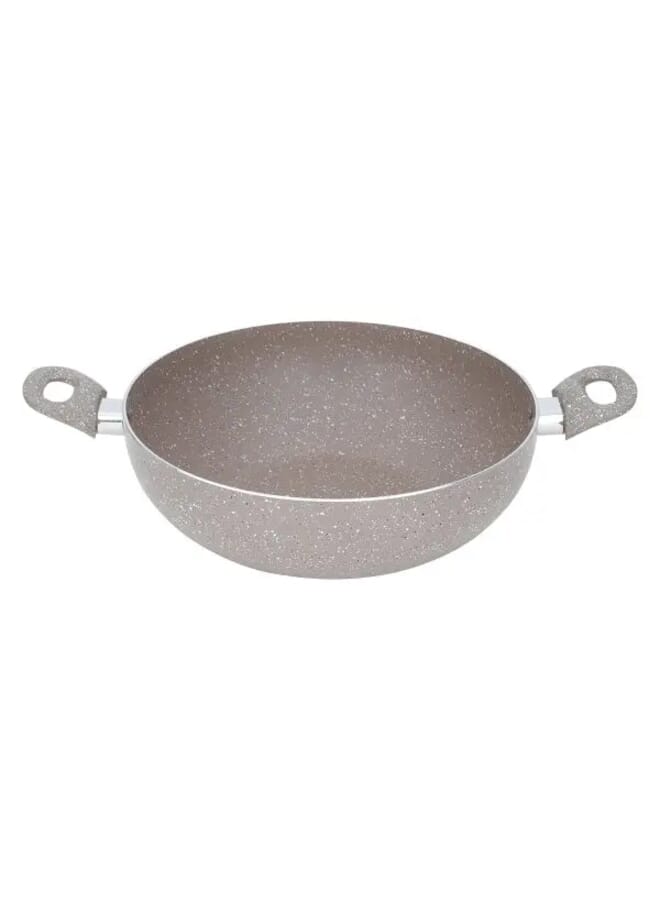 RUOQI Rocky Deep Frying Pan Granite Beige with Two Hands - Image 1