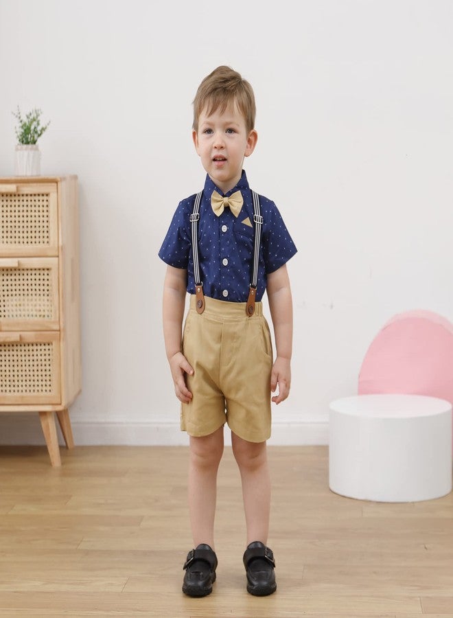nilikastta Toddler Boy Outfits Toddler Suit For Boys Toddler Outfits For Boys Summer Formal Short Shirt/Bowtie/Suspender 2-3T - Image 2