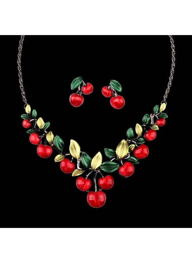 Goolsky Statement Cherry Jewelry Set - Bold Fashion Sweet Fruit Design Necklace & Stud Earrings 2-Piece Accessory Set - Image 2