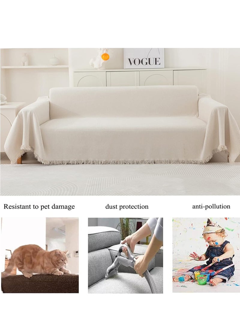 MarlaMall Bohemian style sofa cover, suitable for corner sofa cover (L-shape), washable sofa cover, soft, breathable, all-season universal, waterproof, anti-scratch dust cover. (white, L:260 x W:180 cm) - Image 1