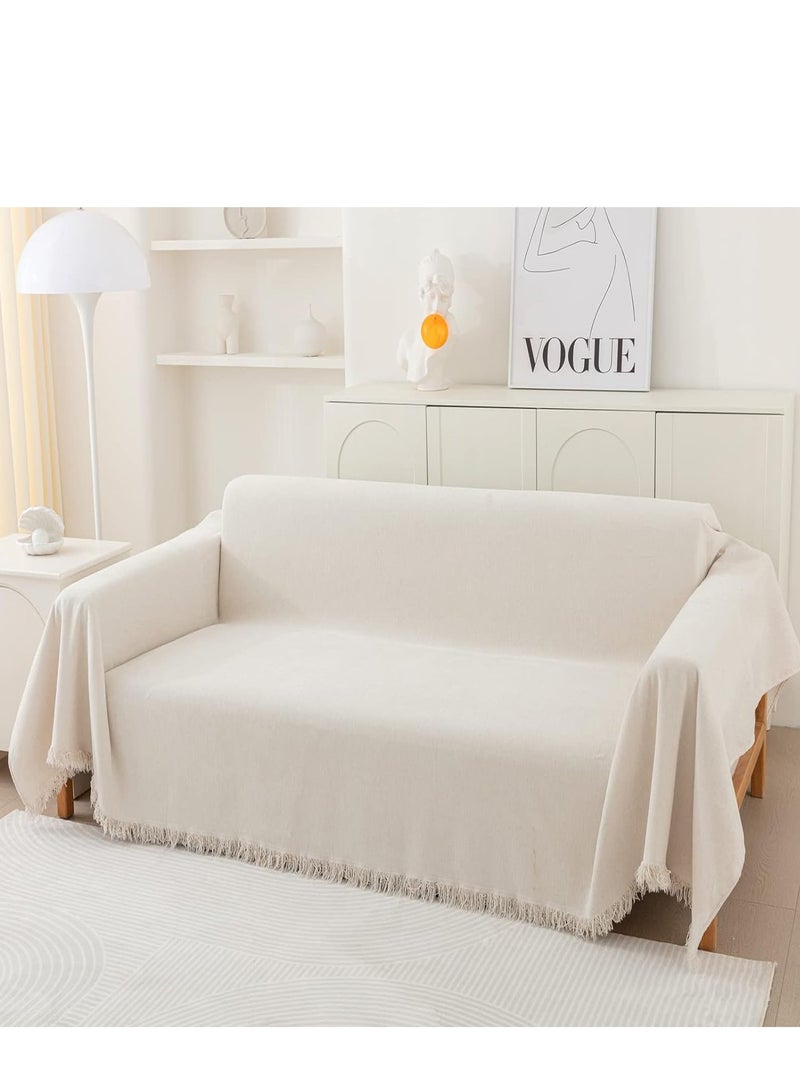 MarlaMall Bohemian style sofa cover, suitable for corner sofa cover (L-shape), washable sofa cover, soft, breathable, all-season universal, waterproof, anti-scratch dust cover. (white, L:260 x W:180 cm) - Image 3