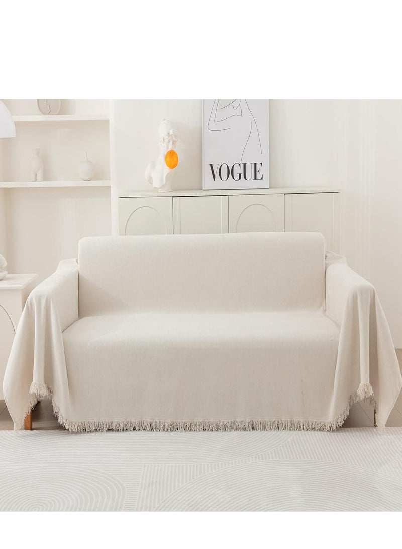 MarlaMall Bohemian style sofa cover, suitable for corner sofa cover (L-shape), washable sofa cover, soft, breathable, all-season universal, waterproof, anti-scratch dust cover. (white, L:260 x W:180 cm) - Image 4