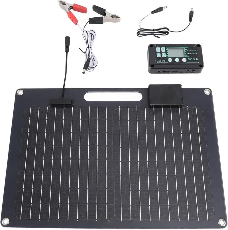 100W Monocrystalline Solar Panel Kit with USB Dual Output 12V 24V 100A Controller for RV Boat Motorhome Black - Image 1