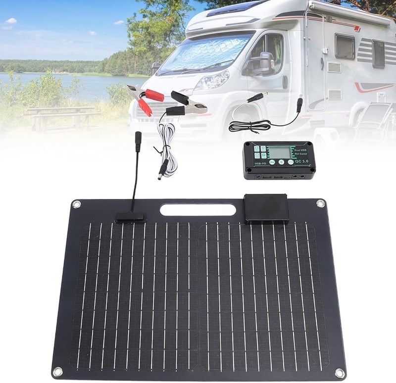 100W Monocrystalline Solar Panel Kit with USB Dual Output 12V 24V 100A Controller for RV Boat Motorhome Black - Image 4