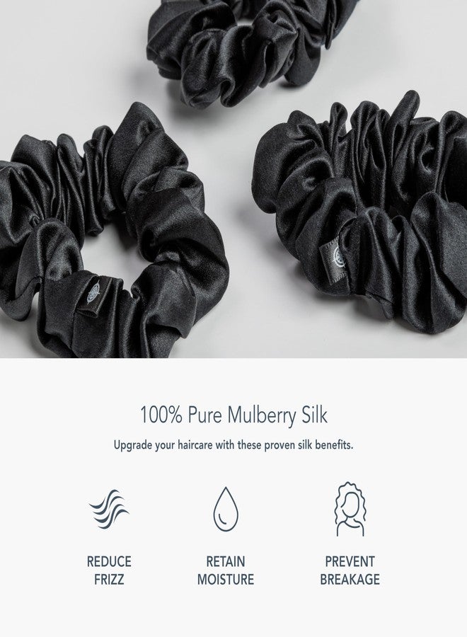 Fishers Finery 25 Momme 100% Pure Mulberry Silk Large Scrunchies, Hair Ties (Black, 3 Pk) - Image 2