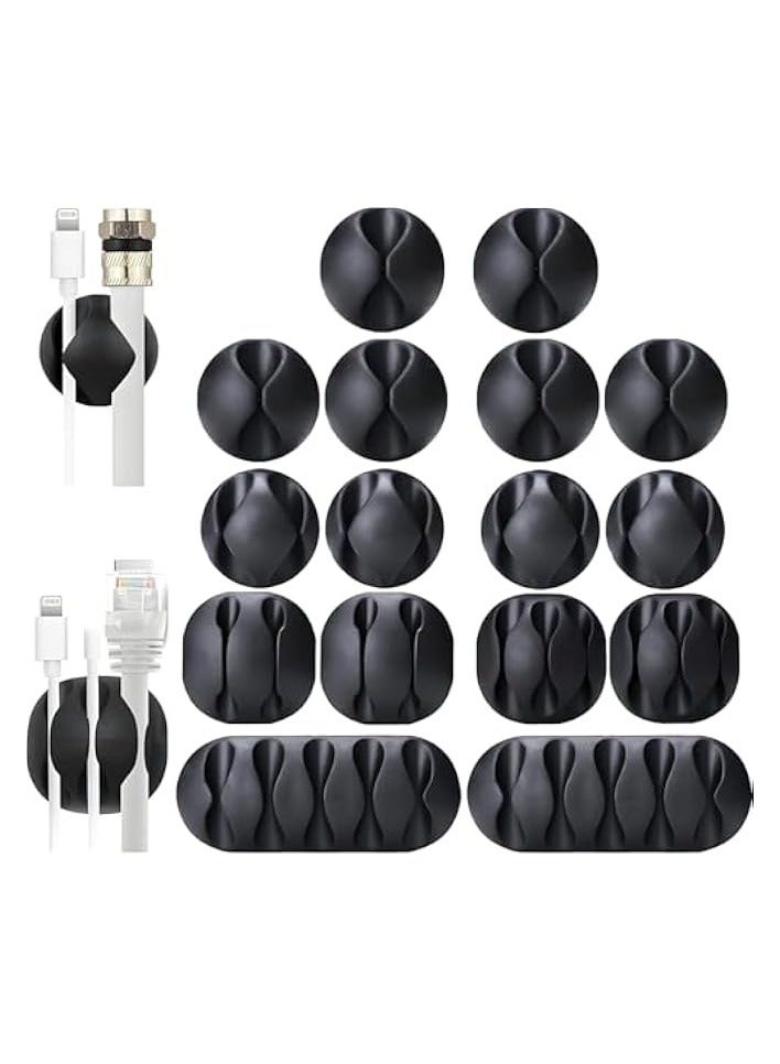 erorex Cable Clips, 16 Pack Black Self Adhesive Cord Holder, Ideal Cable Management Cord Organizer Wire Keeper for Desk, Nightstand, Phone Charger, Computer, Home, Office, Car - Image 1