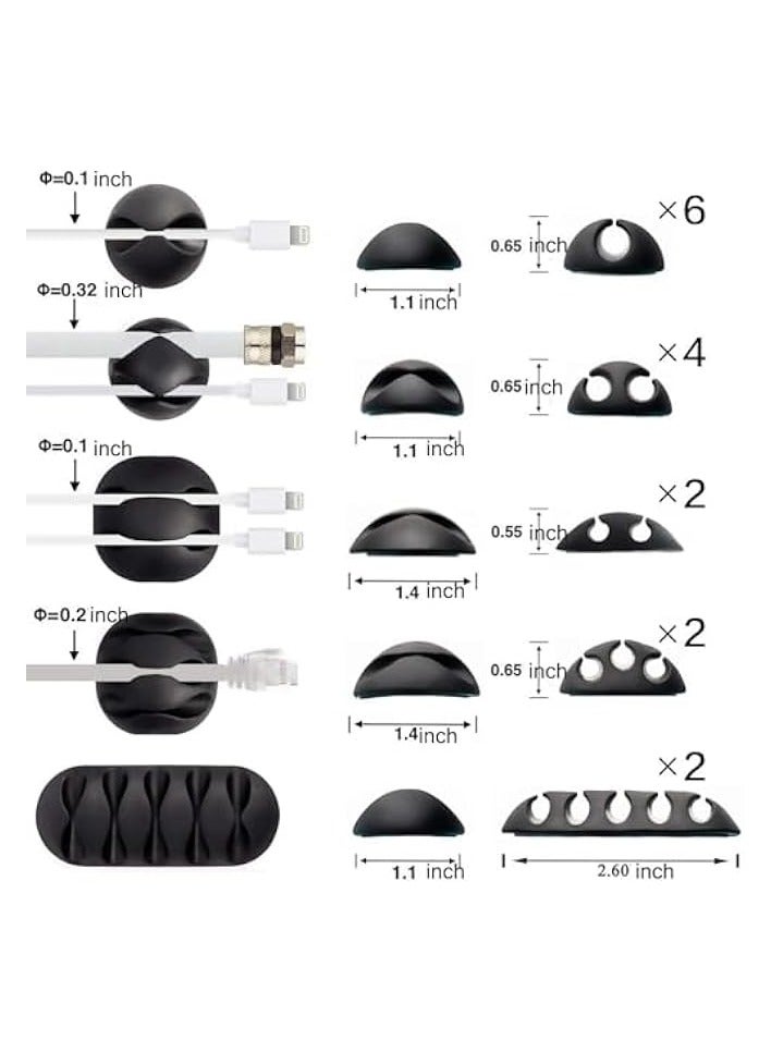 erorex Cable Clips, 16 Pack Black Self Adhesive Cord Holder, Ideal Cable Management Cord Organizer Wire Keeper for Desk, Nightstand, Phone Charger, Computer, Home, Office, Car - Image 2