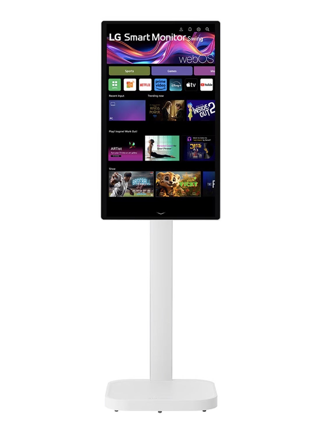 31.5 inch 4K UHD IPS Smart Monitor Swing with touchscreen, featuring a unique movable stand and webOS system, Rolling stand with a hidden adapter, Build in Speakers USB-C, AirPlay 2 + Screen Share + Bluetooth, 32U889SA-W White