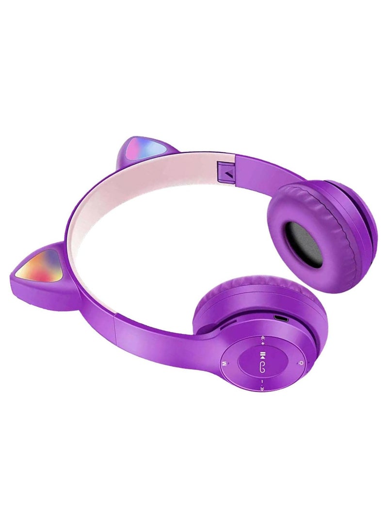 LED Light Up Wireless Stereo Cat Headset Headphones