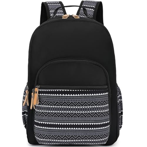 Leaper Travel Backpack for Women Laptop Backpack for Men Water-resistant School Backpack for Girls Kids Boys Back Pack Casual Daypack Satchel Geometric Black - Image 1