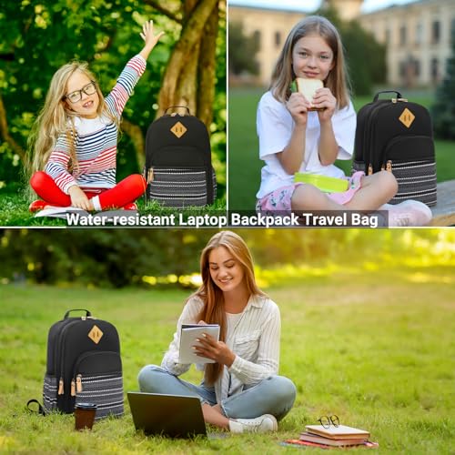Leaper Travel Backpack for Women Laptop Backpack for Men Water-resistant School Backpack for Girls Kids Boys Back Pack Casual Daypack Satchel Geometric Black - Image 2