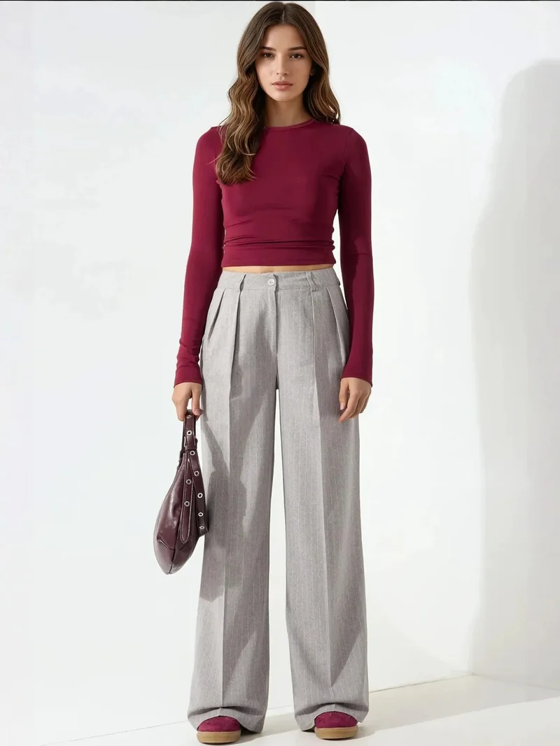 زوبعة بنطلون بالازو واسع مطوي مخطط