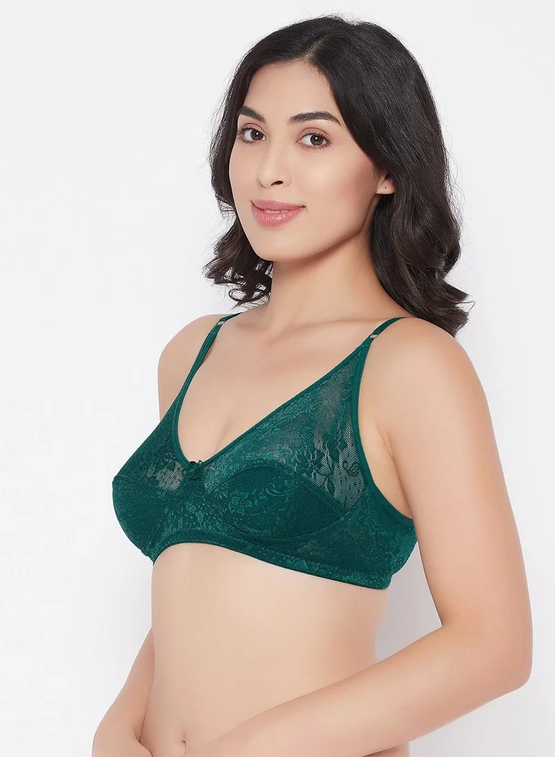 كلوفيا Clovia Non-Padded Non-Wired Full Cup Bra In Jade Green - Lace