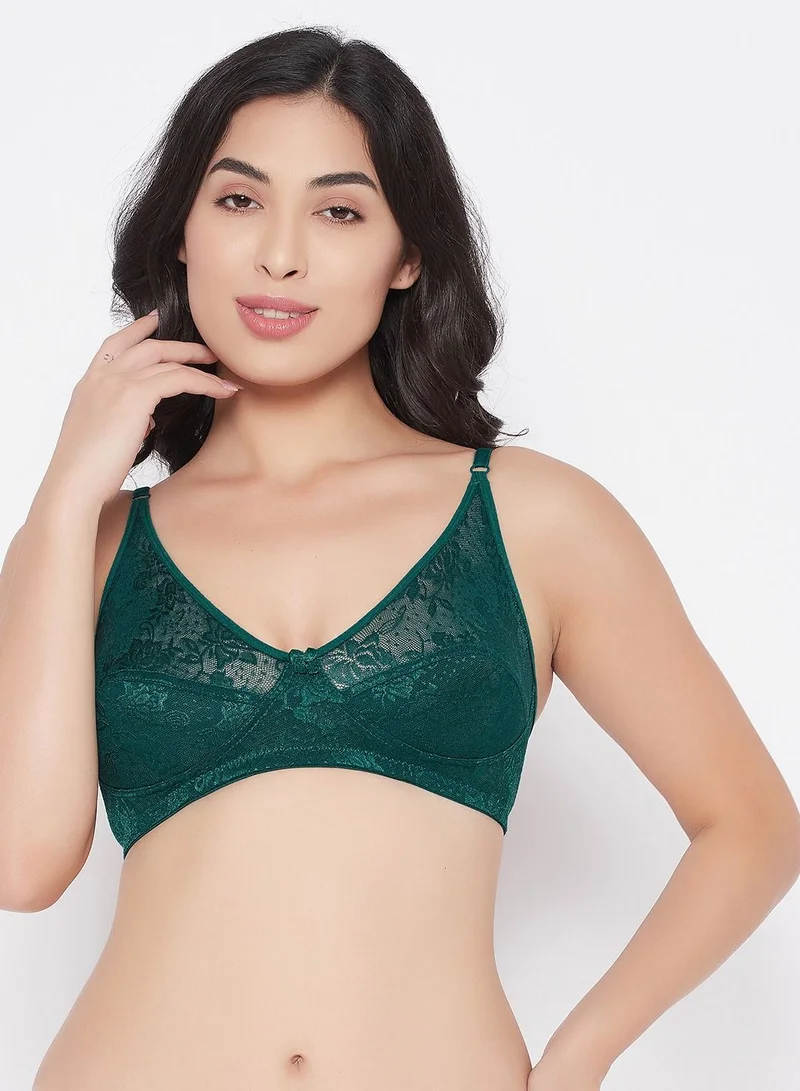 كلوفيا Clovia Non-Padded Non-Wired Full Cup Bra In Jade Green - Lace