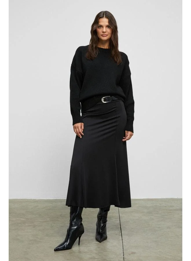 GRIMELANGE JEVEUX Women's Stretch Fabric Detailed Stitch Long Black Skirt.