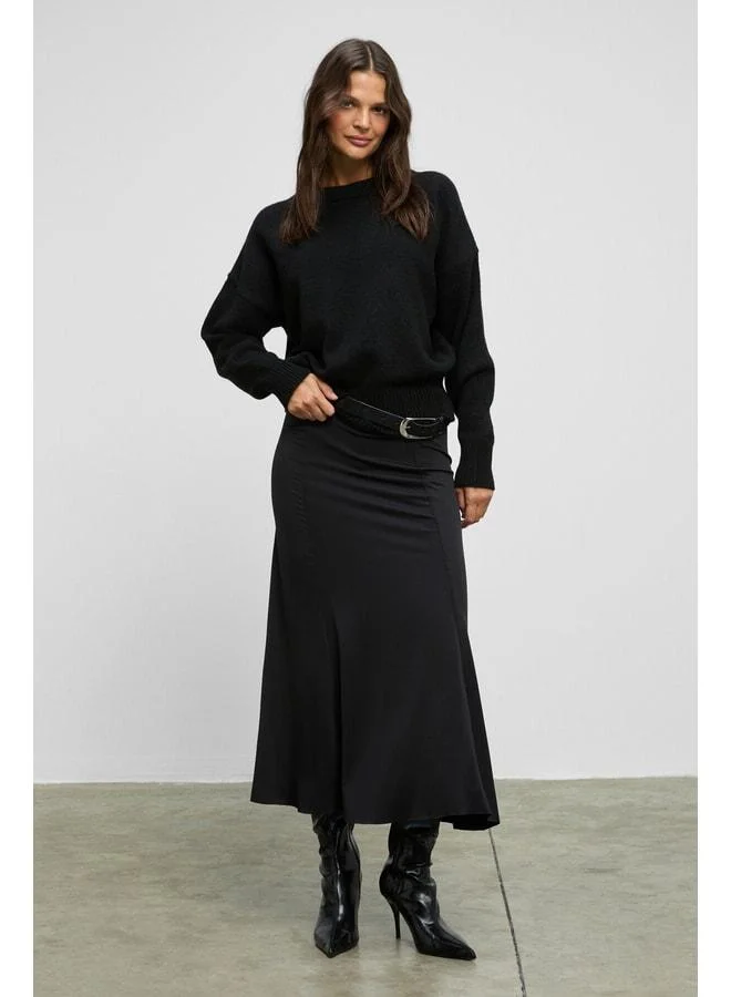 GRIMELANGE JEVEUX Women's Stretch Fabric Detailed Stitch Long Black Skirt.
