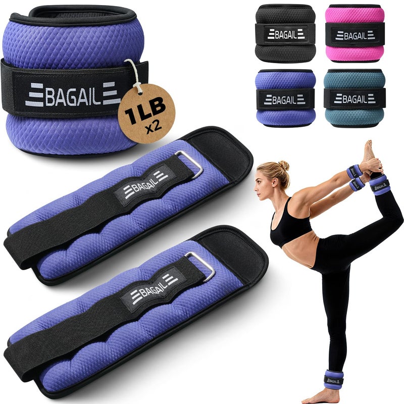 BAGAIL Ankle Wrist Weights for Women & Men, One Pair of 1/2/4/6/8/10 LBS Wearable Leg Arm Weights with Sleek Design & Secure Fit for Walking, Running, Pilates, Home Fitness & Physical Therapy - 2lb, Purple - Image 1