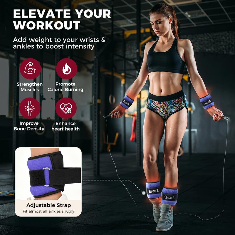 BAGAIL Ankle Wrist Weights for Women & Men, One Pair of 1/2/4/6/8/10 LBS Wearable Leg Arm Weights with Sleek Design & Secure Fit for Walking, Running, Pilates, Home Fitness & Physical Therapy - 2lb, Purple - Image 4