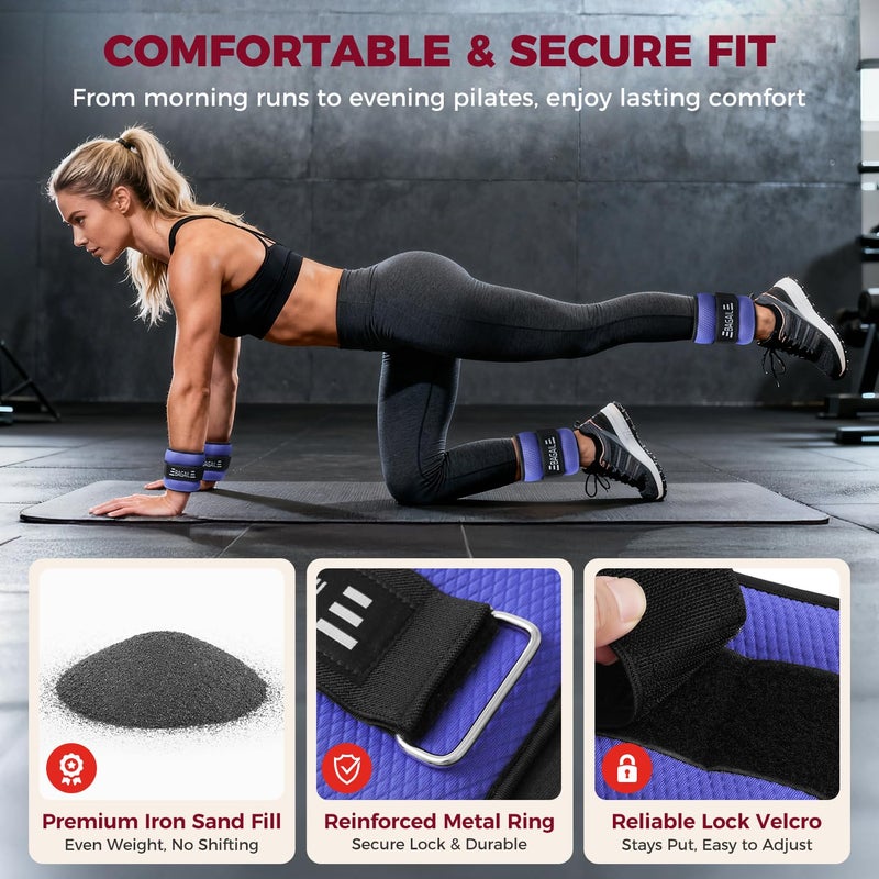 BAGAIL Ankle Wrist Weights for Women & Men, One Pair of 1/2/4/6/8/10 LBS Wearable Leg Arm Weights with Sleek Design & Secure Fit for Walking, Running, Pilates, Home Fitness & Physical Therapy - 2lb, Purple - Image 2