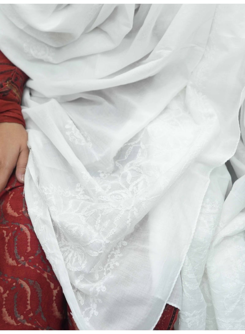 Alaya Chikankari Hand Embroidered Cotton Dupatta-AL4092 - Image 3