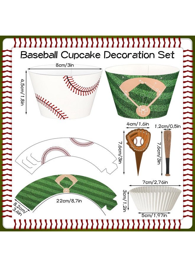 Geiserailie 100 Sets Baseball Cupcake Toppers and Wrappers Liners Baseball Party Decorations Sport Party Cake Supplies for Sport Themed Birthday Baby Shower Decorations Supplies - Image 2