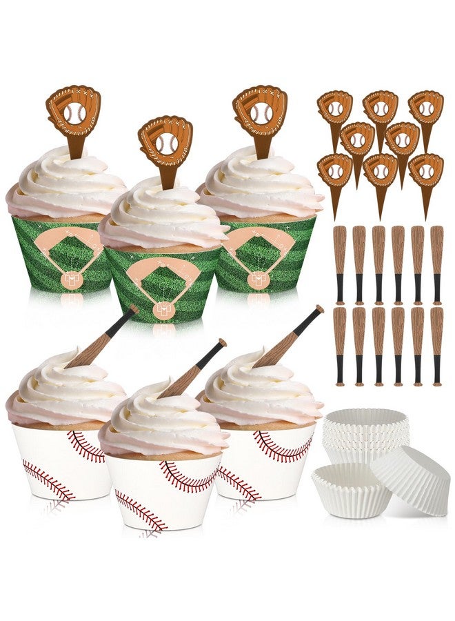 Geiserailie 100 Sets Baseball Cupcake Toppers and Wrappers Liners Baseball Party Decorations Sport Party Cake Supplies for Sport Themed Birthday Baby Shower Decorations Supplies - Image 1